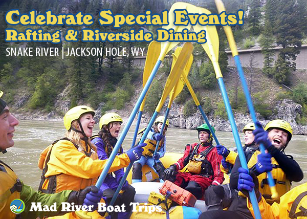 Celebrate-On-The-River-MadRiverBoatTrips a group of people on a raft