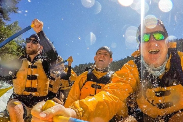 a group of people swimming in the water